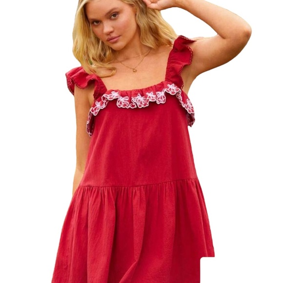 SHEIN Dresses & Skirts - WESTFADE 100% Washed Cotton Cherry & Bow Embroidered dress